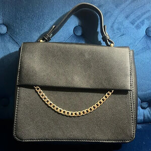 NWOT Black Leather Top Handle Bag Chain Detail